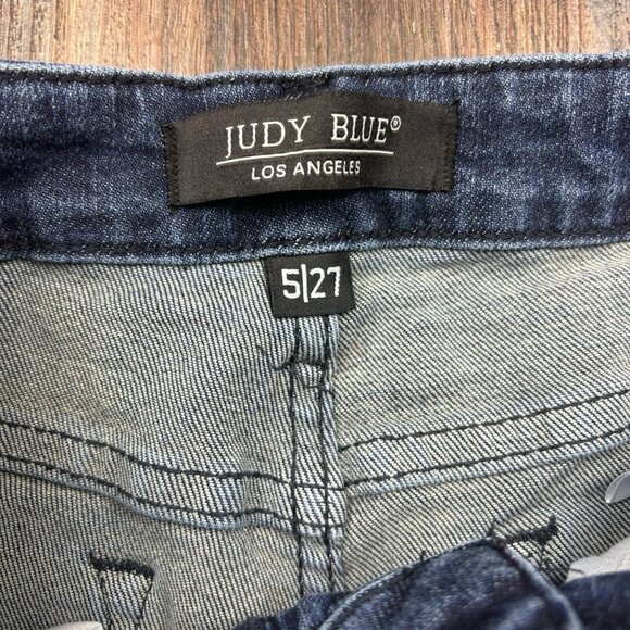 Judy Blue Medium Wash Faded Skinny Star Embroidered Raw Hem Jeans Size 5/27 - Picture 5 of 10